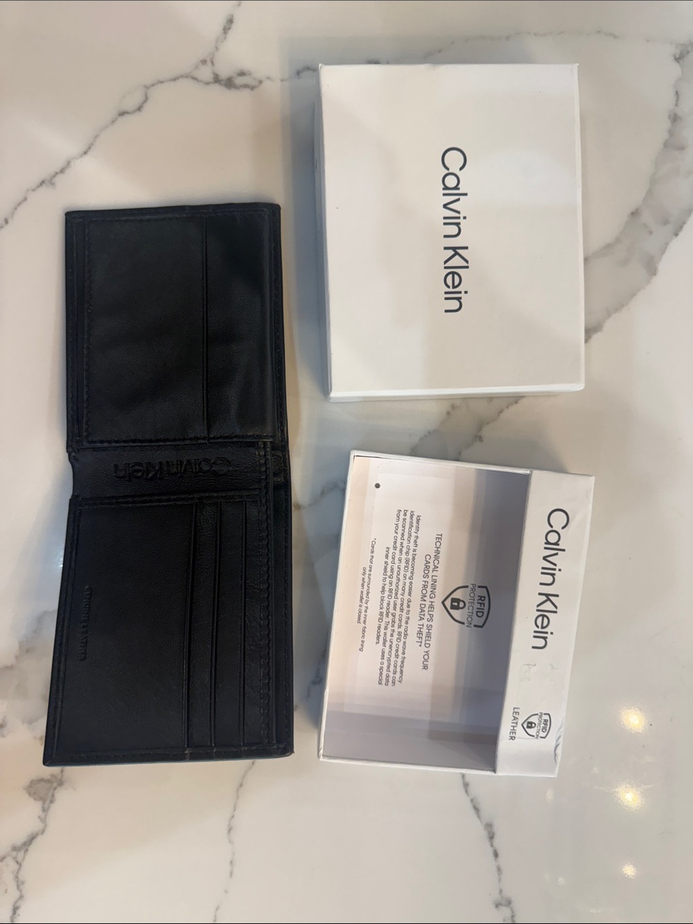 Calvin Klein Black Leather Card Holder Wallet with Box